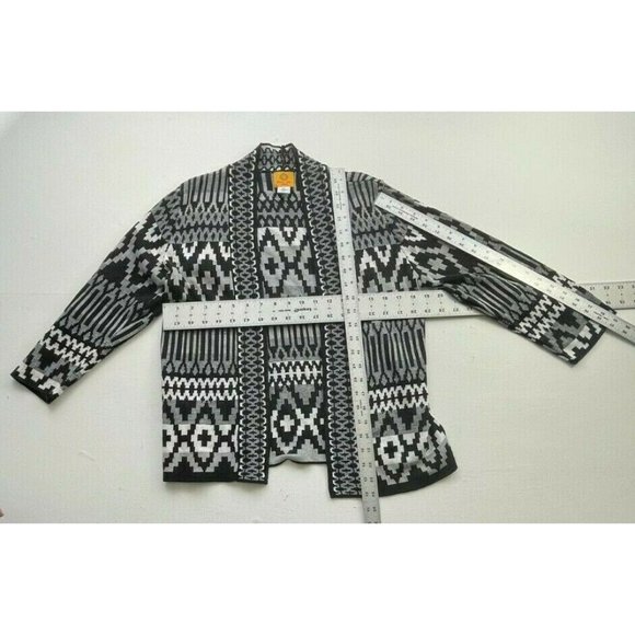 Ruby Rd Petite Women's SZ PL White Black Open Front Long Sleeve Cardigan Sweater - Picture 2 of 3